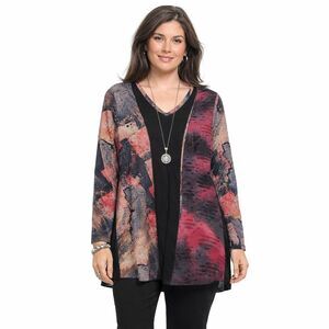 Womens Mixed Media TUNIC Top Stretch Pullover Mesh Shirt Artsy Abstract Medium